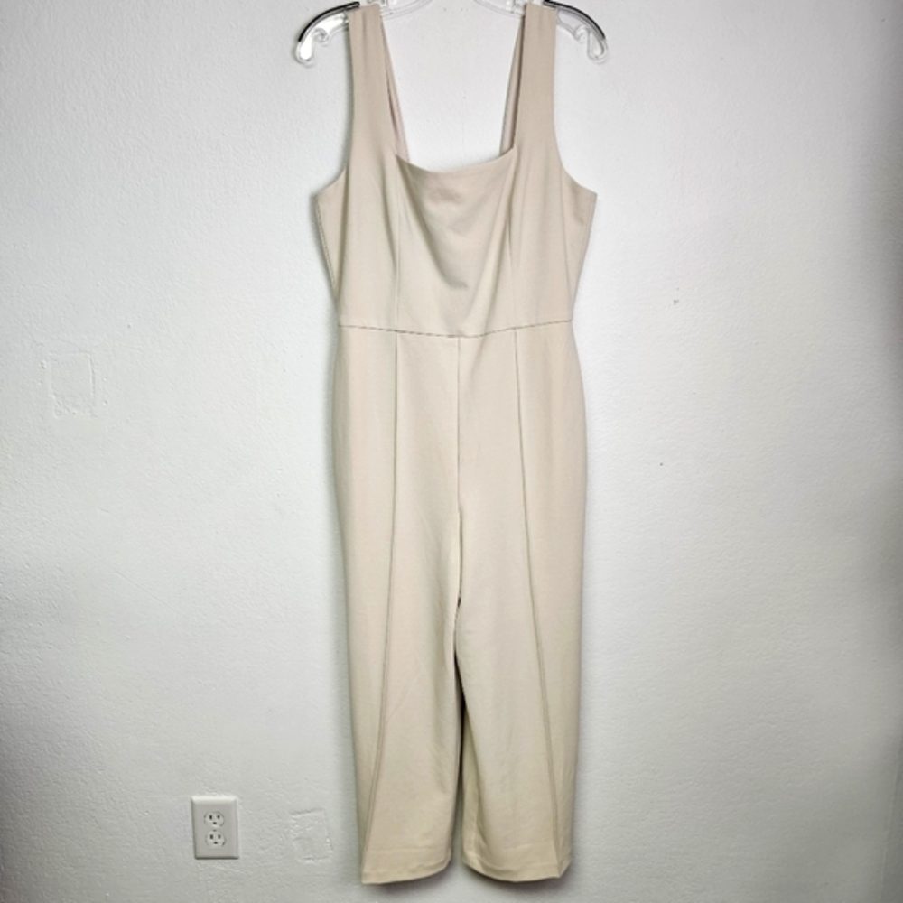 Donna Morgan Jumpsuit Soft Girl Neutral Lagenlook Cream Knit Seamed Front Sz 10